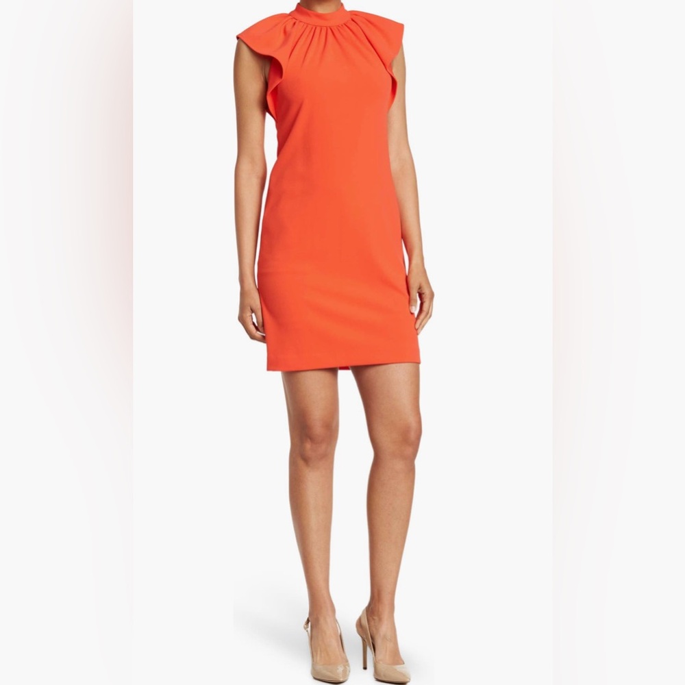 Orange Sleeveless Dress by Calvin Klein Pleat Neck Shift Dress